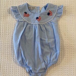 Sweet Dreams Light Blue Romper with Flag Hearts
